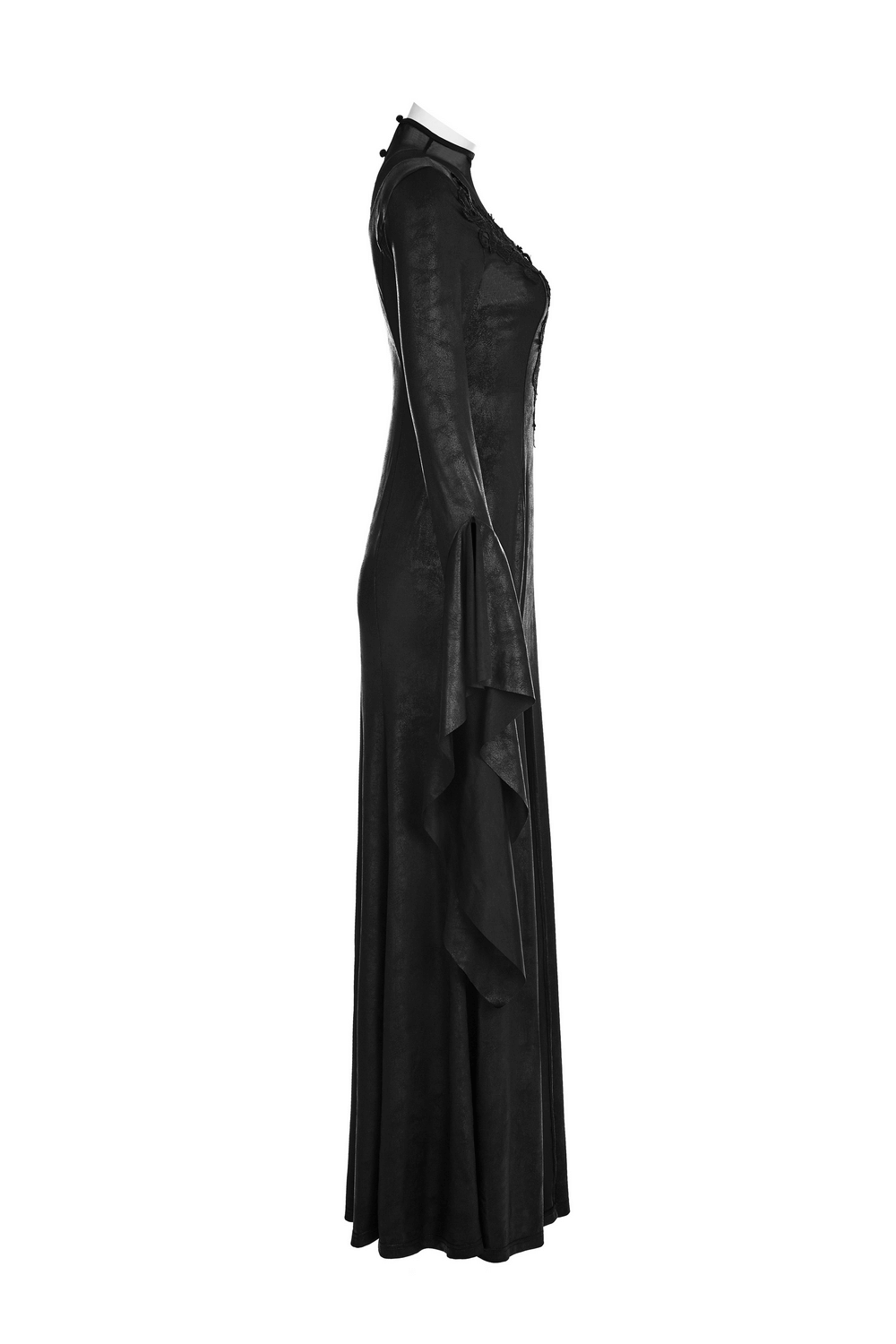Elegant Black Gothic Mesh Lace High Slit Witch Dress