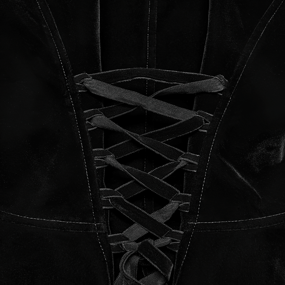 Elegant Black Gothic Velvet Jacket with Lace Detail