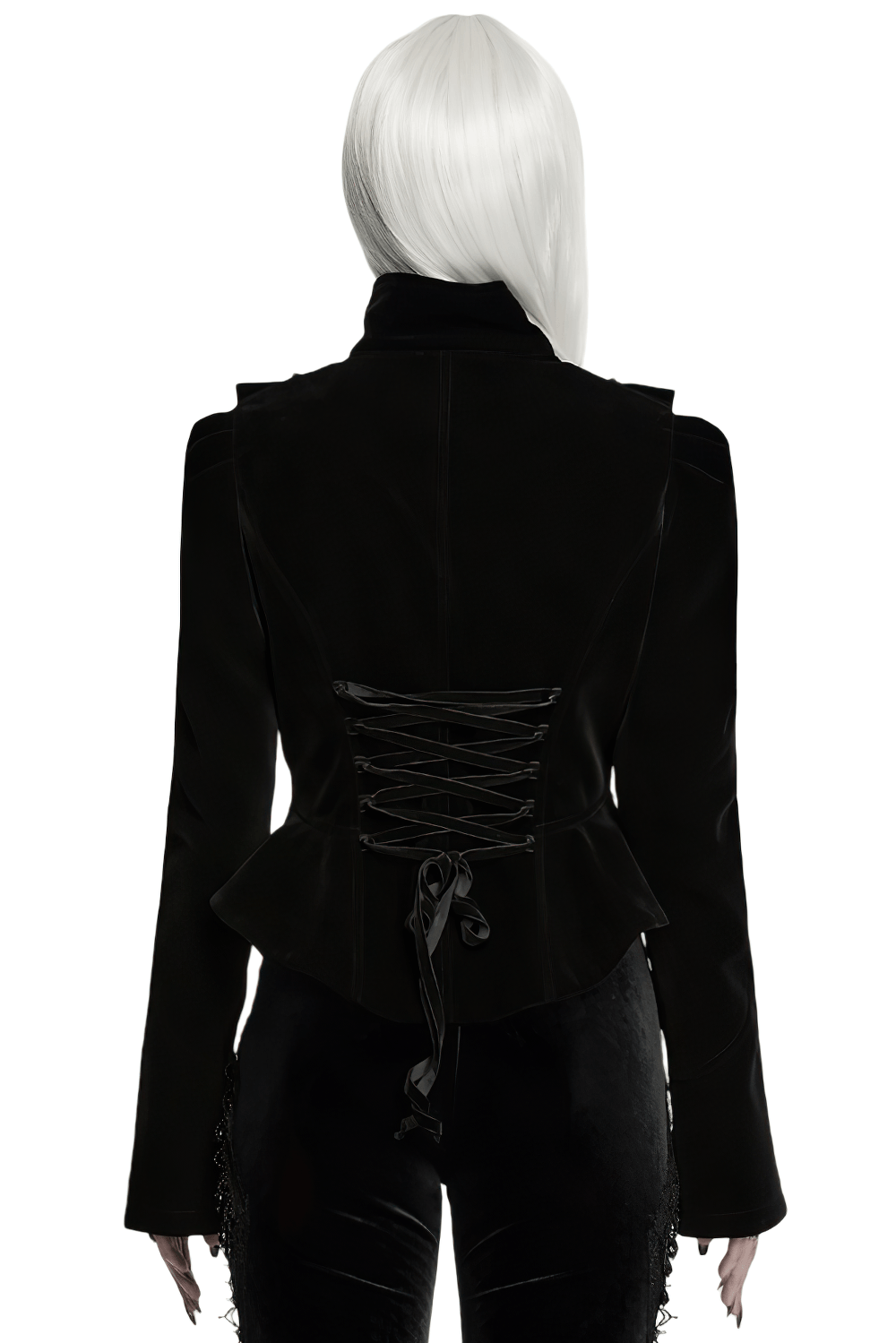Elegant Black Gothic Velvet Jacket with Lace Detail