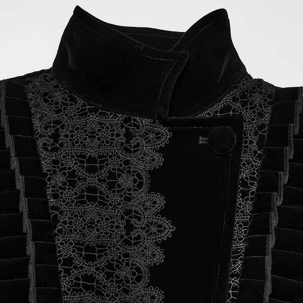 Elegant Black Gothic Velvet Jacket with Lace Detail