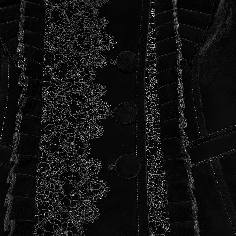 Elegant Black Gothic Velvet Jacket with Lace Detail