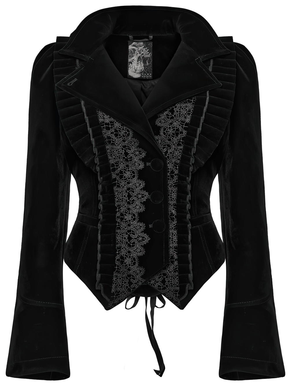 Elegant Black Gothic Velvet Jacket with Lace Detail