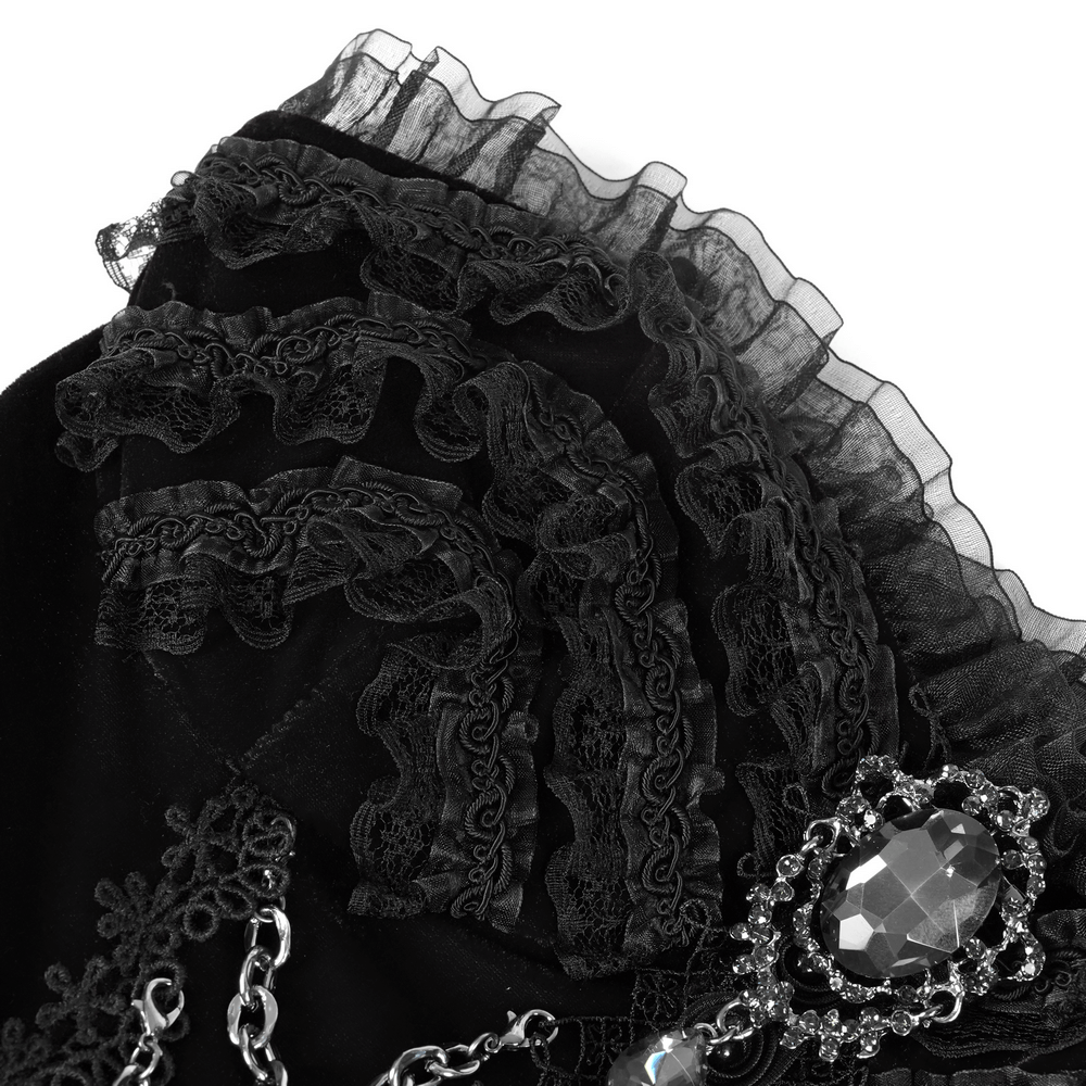 Elegant Black Lace Evening Dress with Beads and Chains