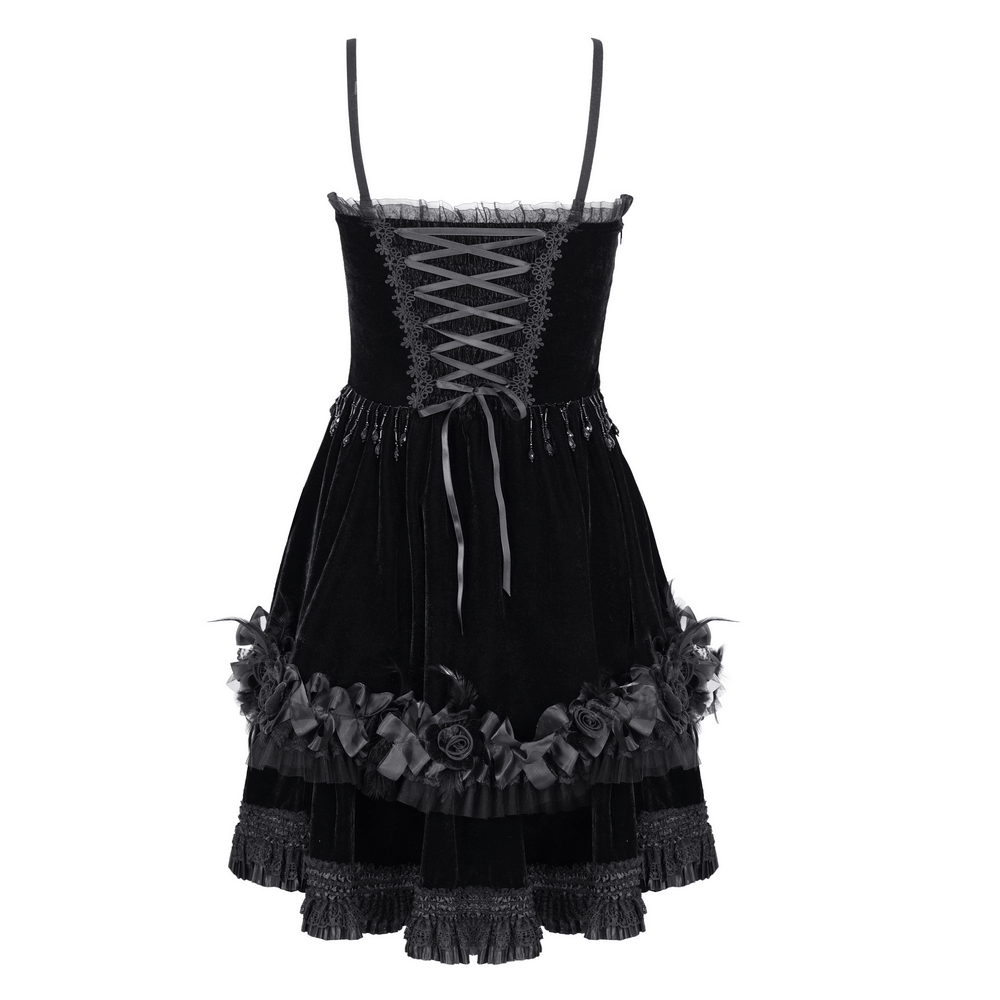 Elegant Black Lace Evening Dress with Beads and Chains