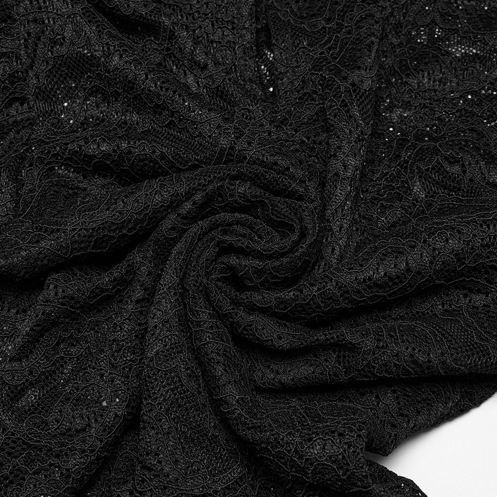 Elegant Black Sheer Lace Blouse with Ruffled Collar
