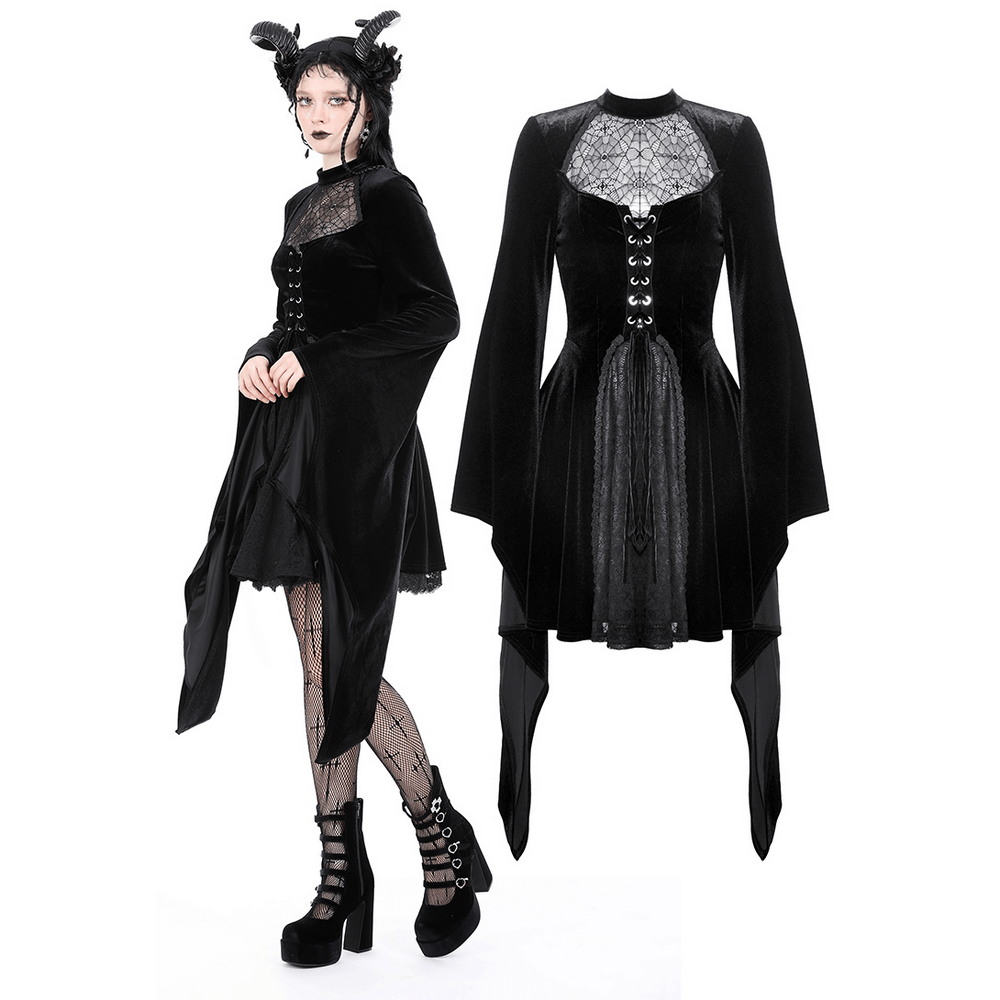 Elegant Black Velvet Lace-Up Gothic Dress for Women