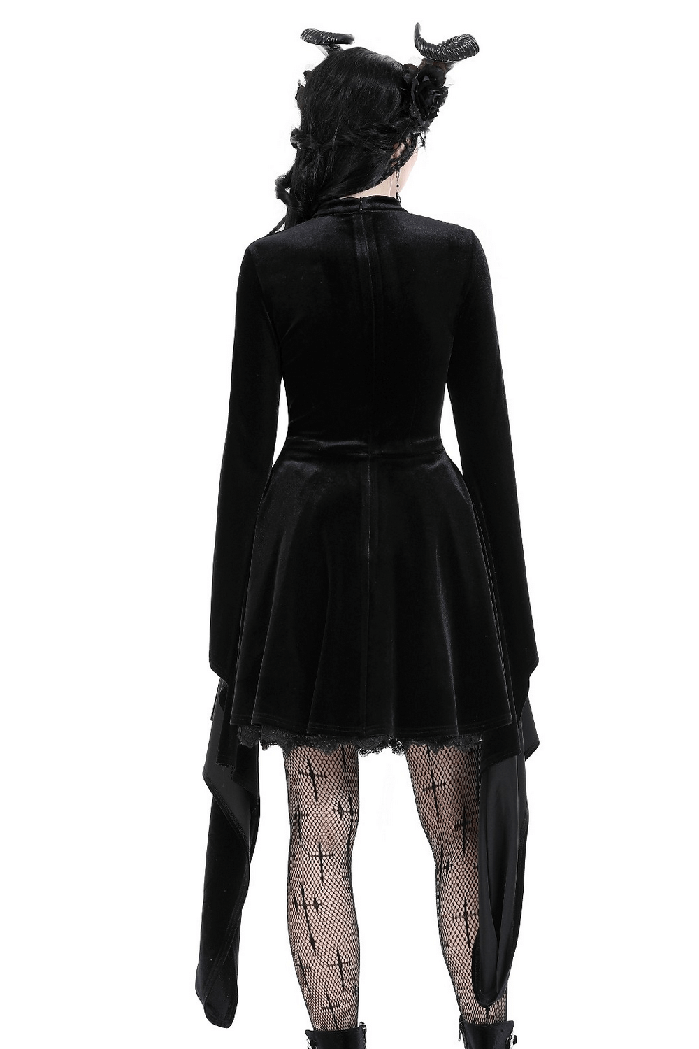 Elegant Black Velvet Lace-Up Gothic Dress for Women