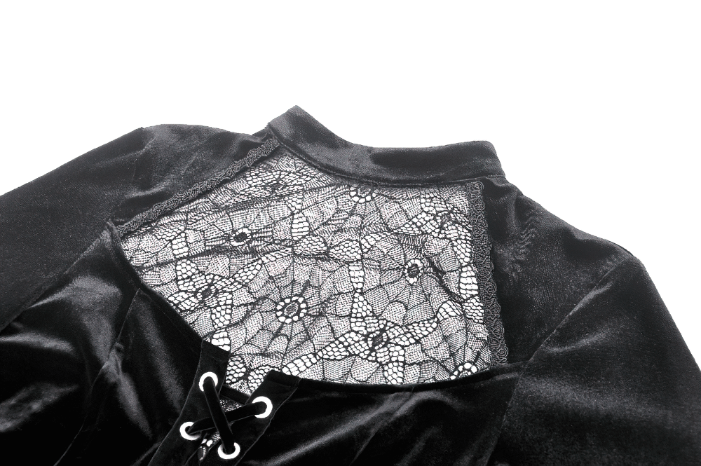 Elegant Black Velvet Lace-Up Gothic Dress for Women