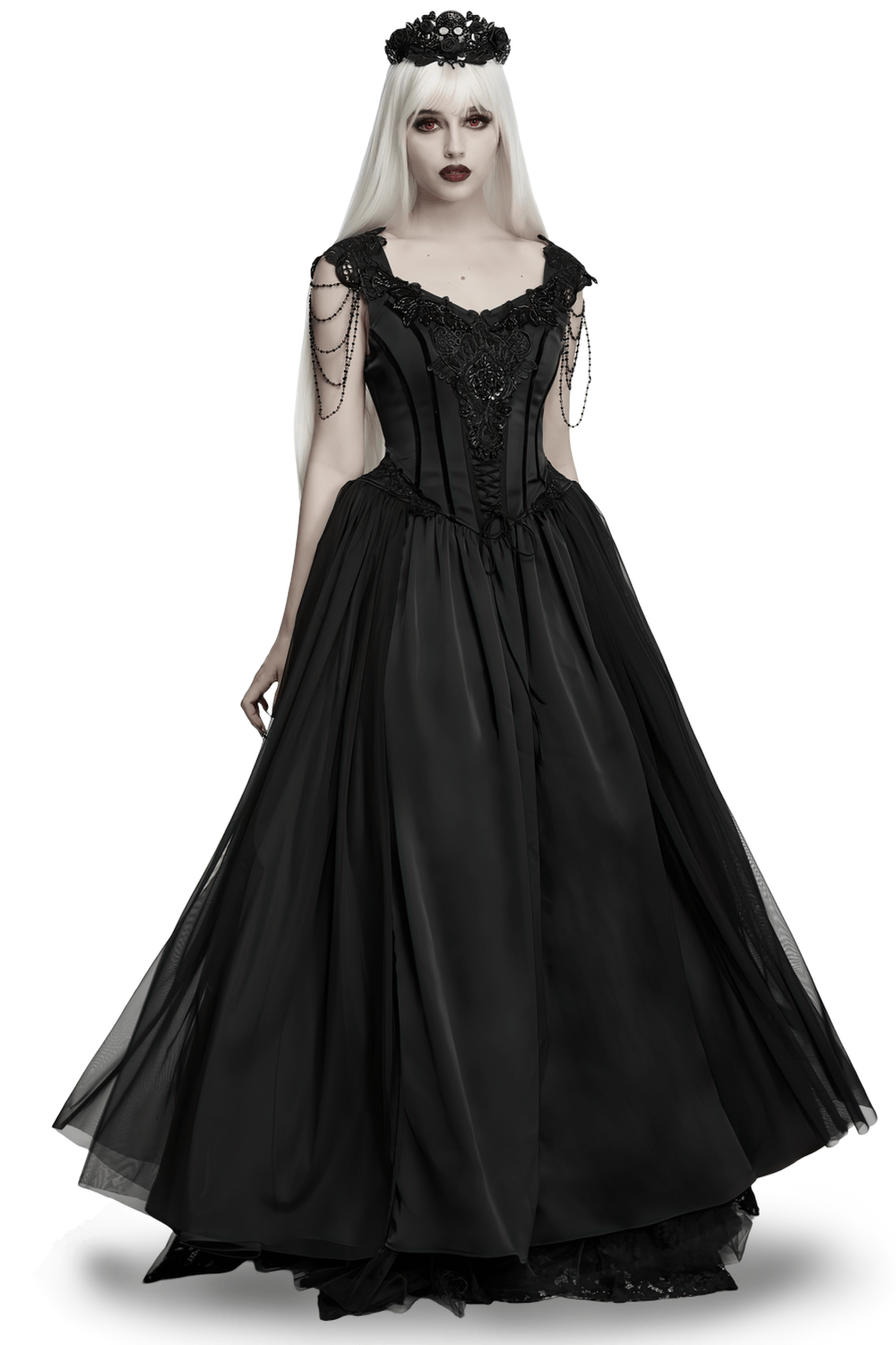 Elegant Black Victorian Gothic Lace Corset Maxi Dress