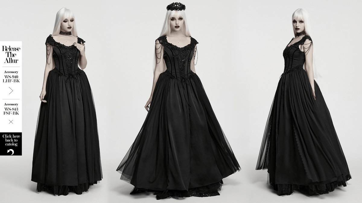 Elegant Black Victorian Gothic Lace Corset Maxi Dress