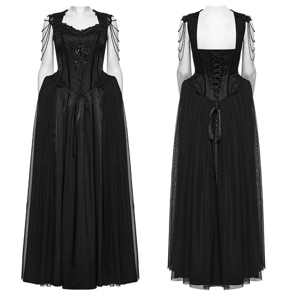 Elegant Black Victorian Gothic Lace Corset Maxi Dress