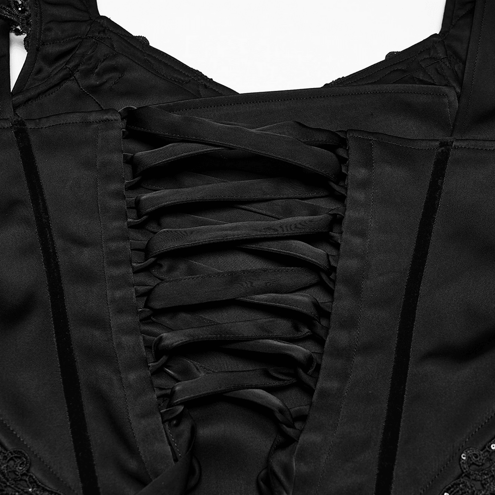 Elegant Black Victorian Gothic Lace Corset Maxi Dress