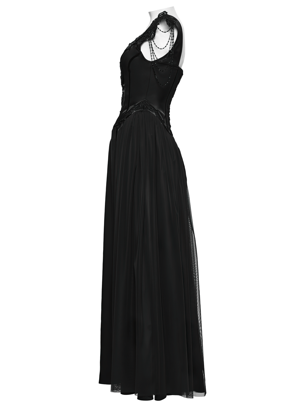 Elegant Black Victorian Gothic Lace Corset Maxi Dress