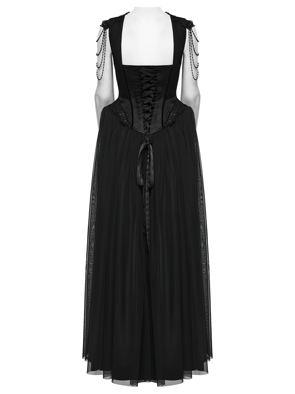 Elegant Black Victorian Gothic Lace Corset Maxi Dress
