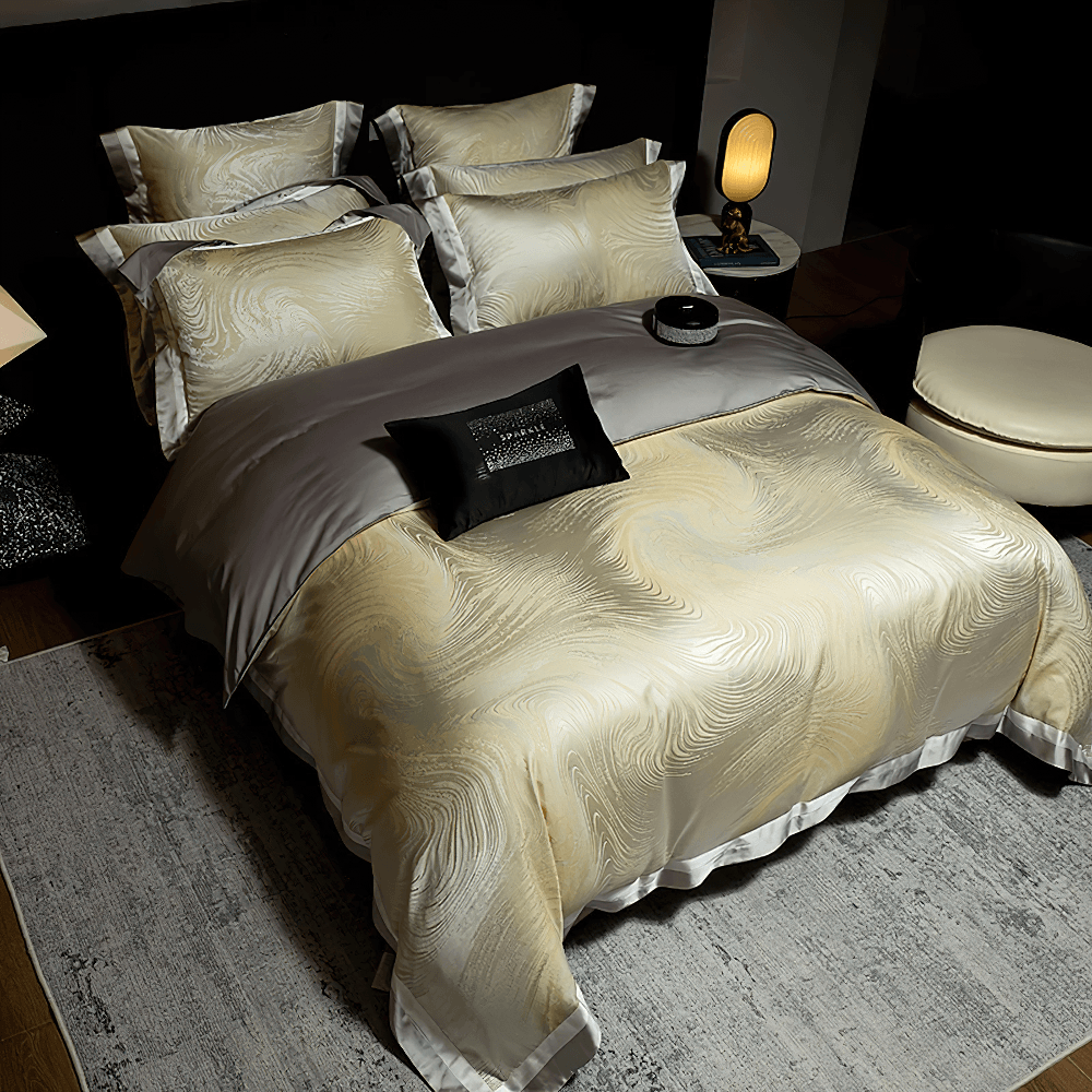 Elegant Egyptian Cotton Bedding Set with Marble Pattern