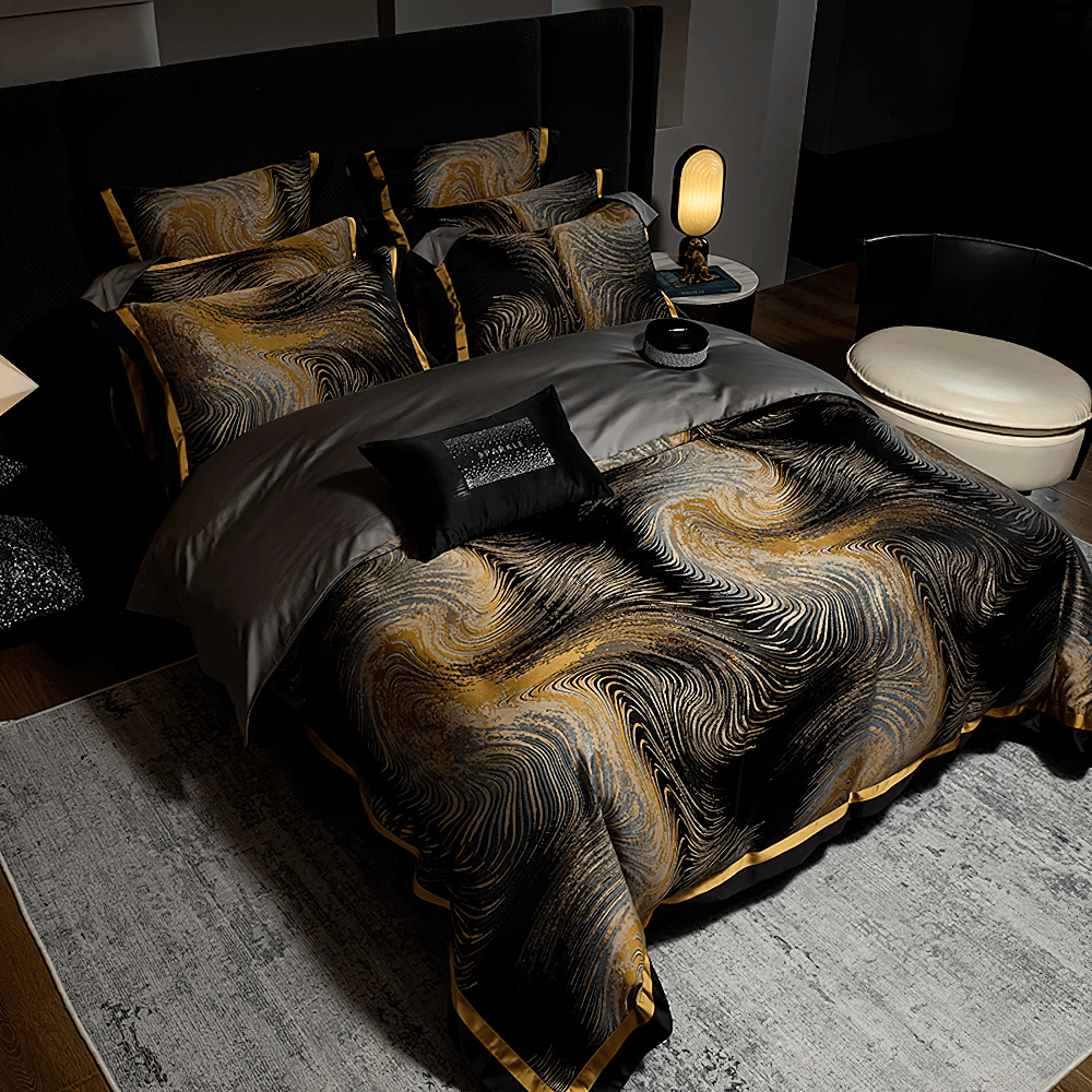 Elegant Egyptian Cotton Bedding Set with Marble Pattern