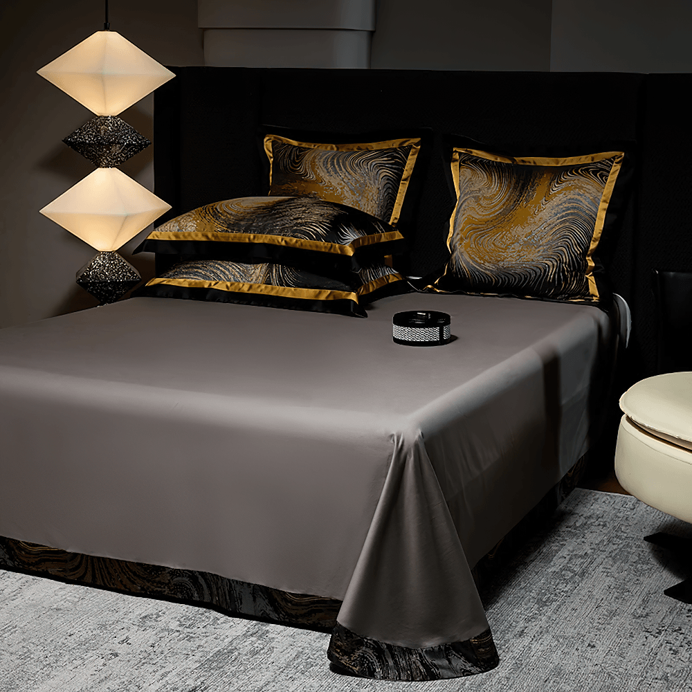 Elegant Egyptian Cotton Bedding Set with Marble Pattern