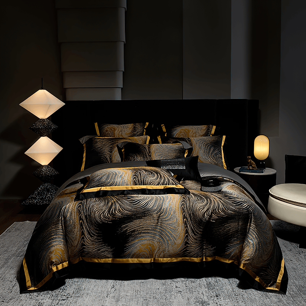 Elegant Egyptian Cotton Bedding Set with Marble Pattern