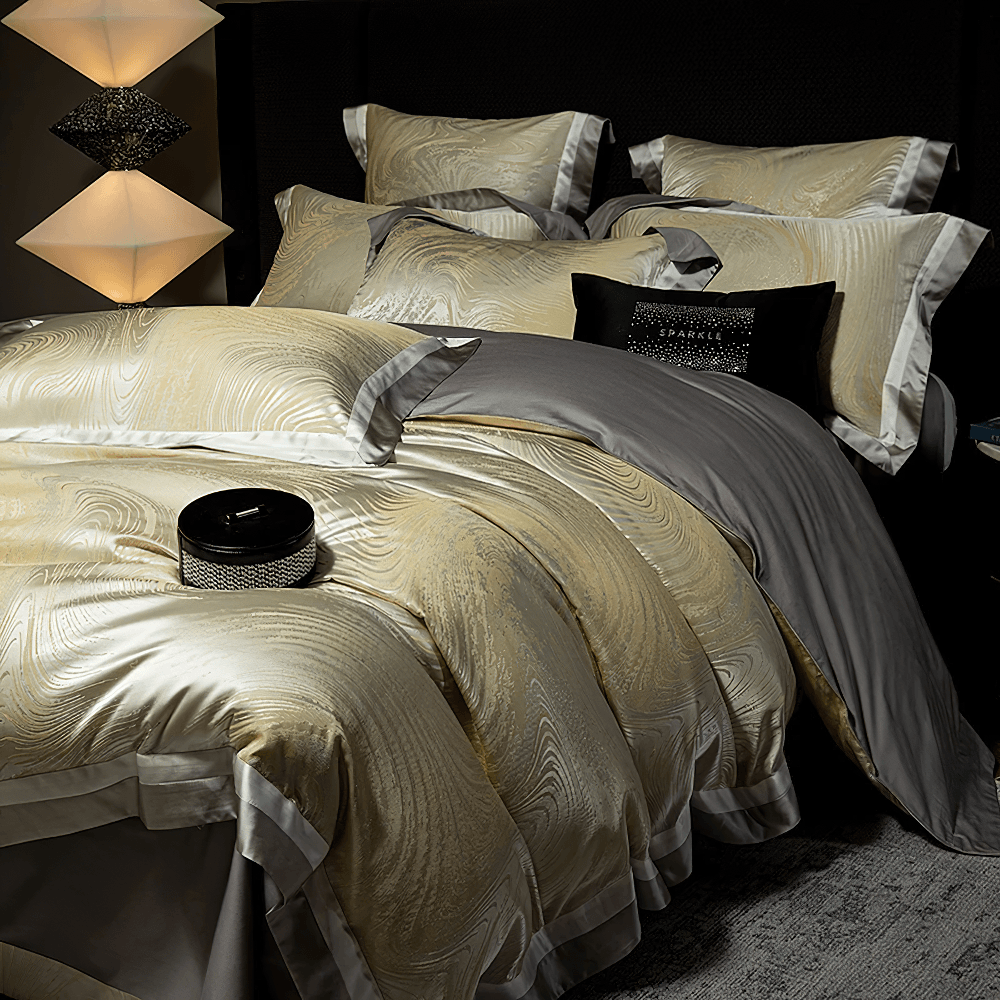 Elegant Egyptian Cotton Bedding Set with Marble Pattern