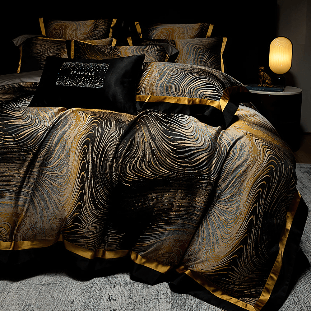 Elegant Egyptian Cotton Bedding Set with Marble Pattern
