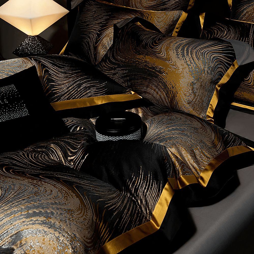Elegant Egyptian Cotton Bedding Set with Marble Pattern