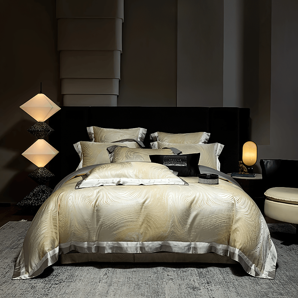 Elegant Egyptian Cotton Bedding Set with Marble Pattern