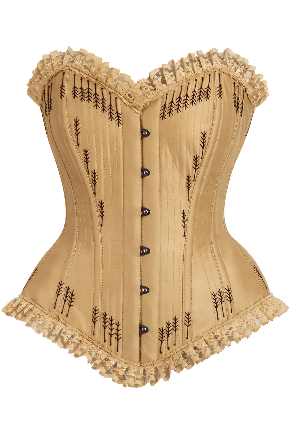 Elegant Golden Gothic Overbust Corset with Wheat Details