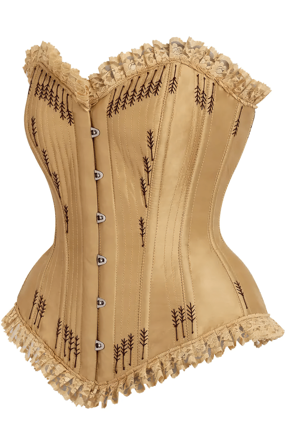 Elegant Golden Gothic Overbust Corset with Wheat Details