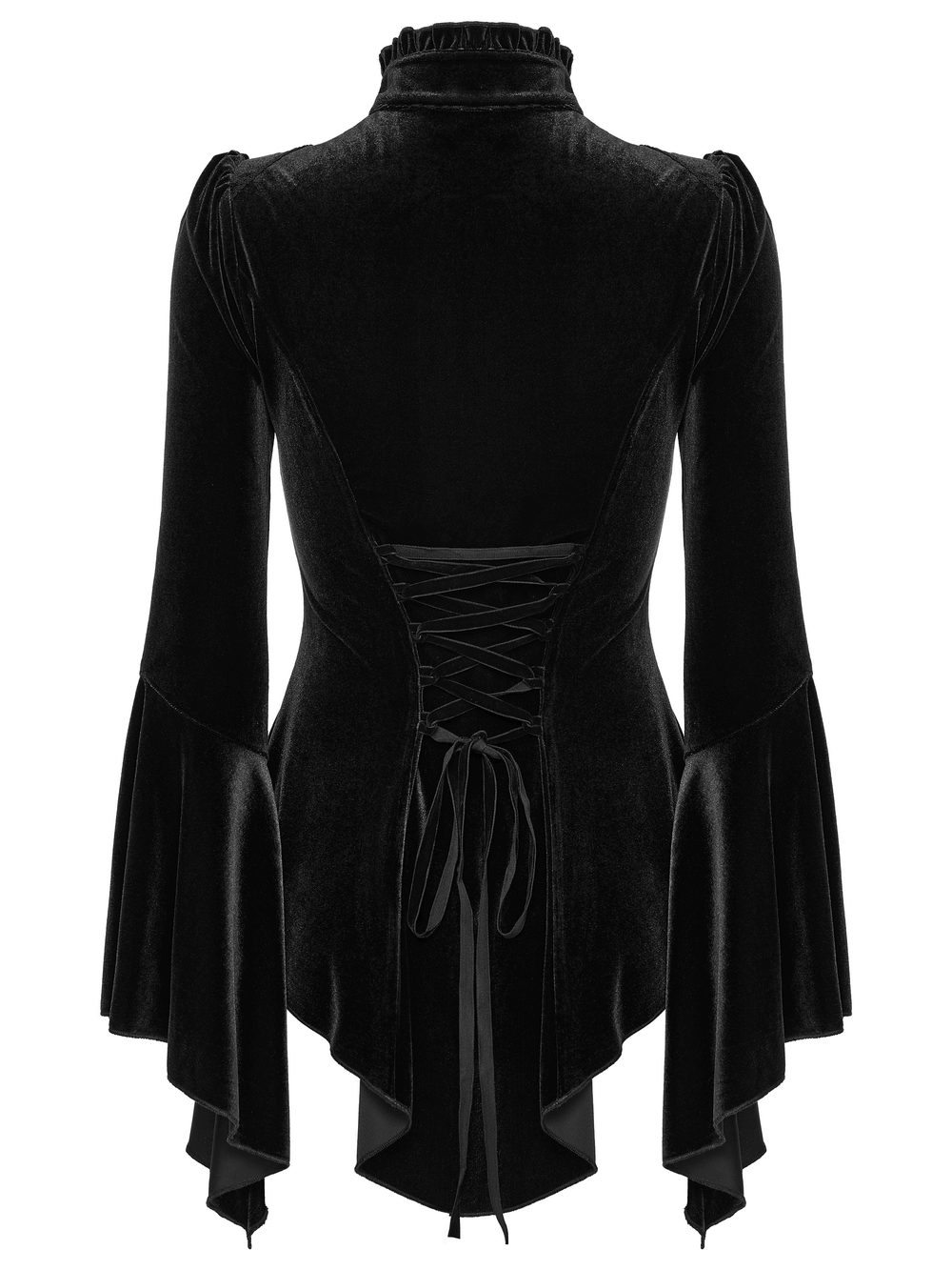 Elegant Goth Top with Ruffled Lace and Pearl Buttons