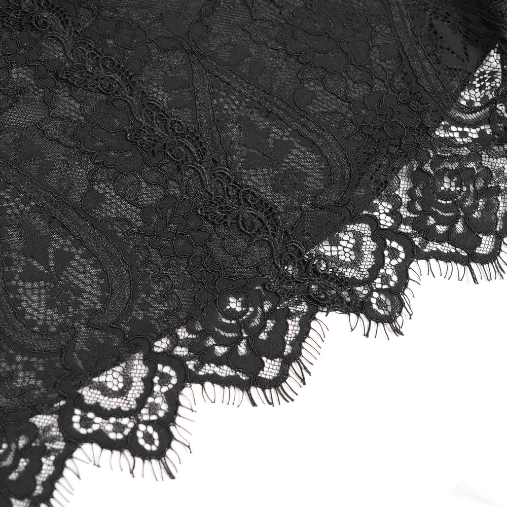 Elegant Gothic Black Lace Mini Dress with Flared Sleeves