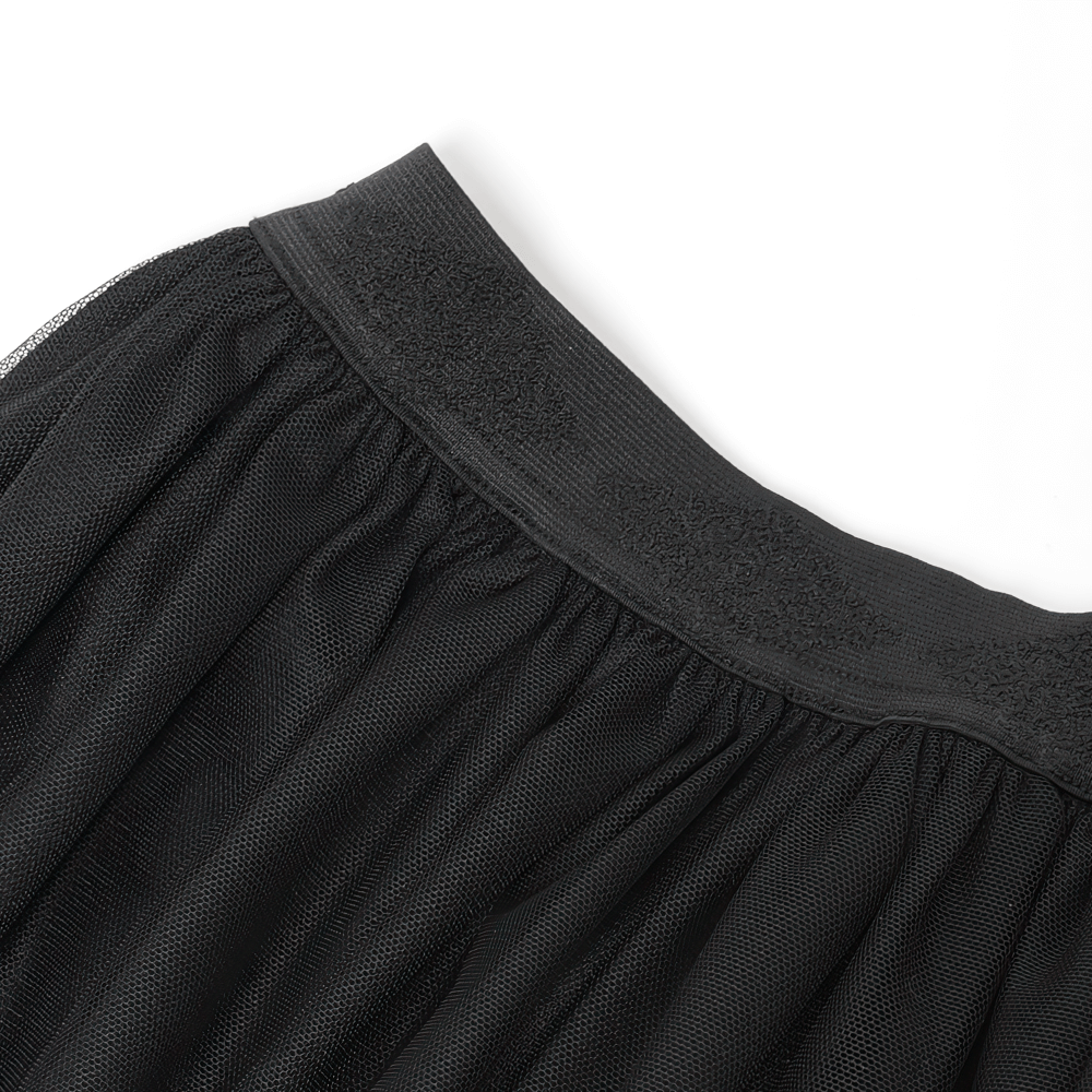 Elegant Gothic Black Mesh Maxi Skirt with Embroidered Hem