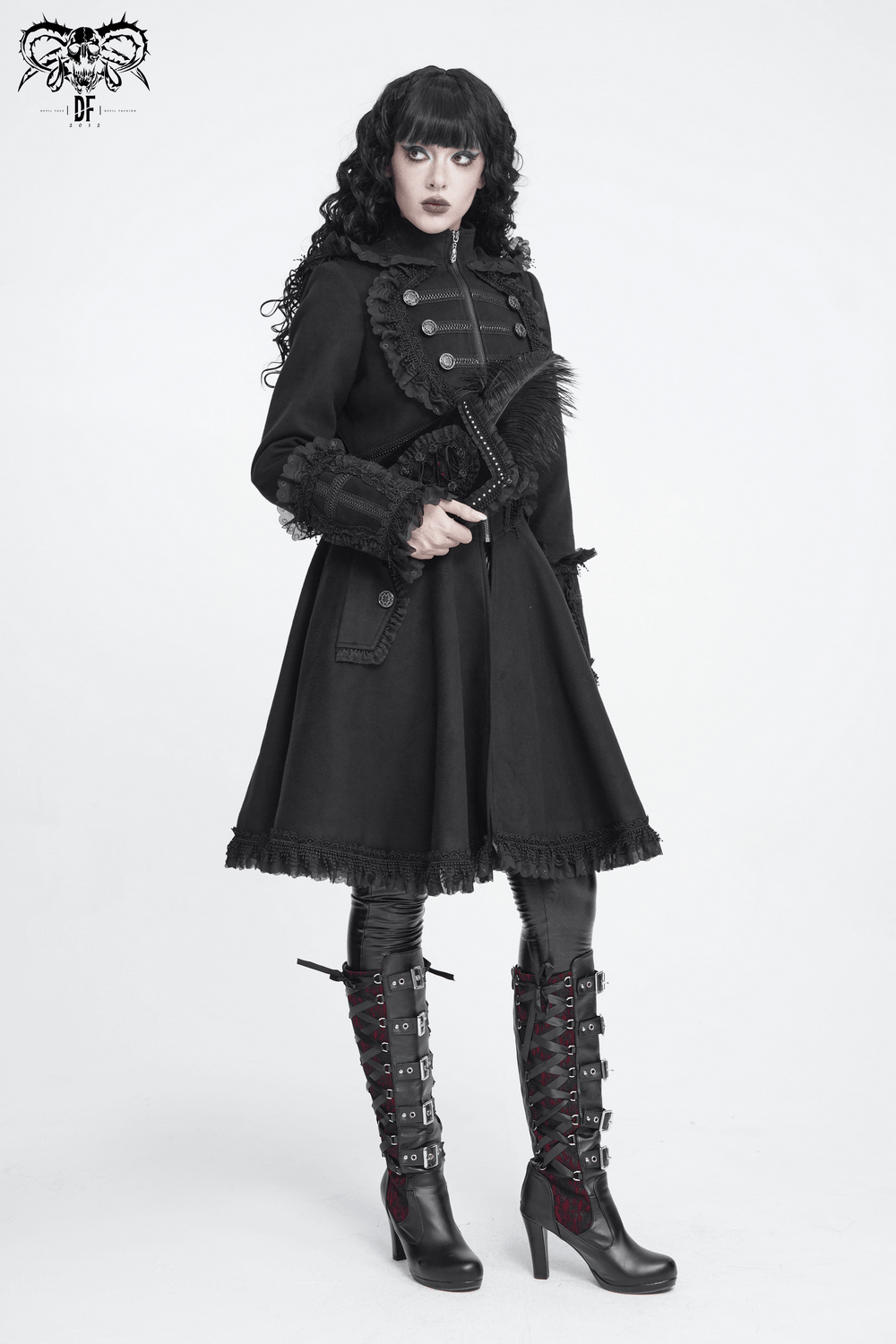 Elegant Gothic Hooded Coat with Flared Silhouette