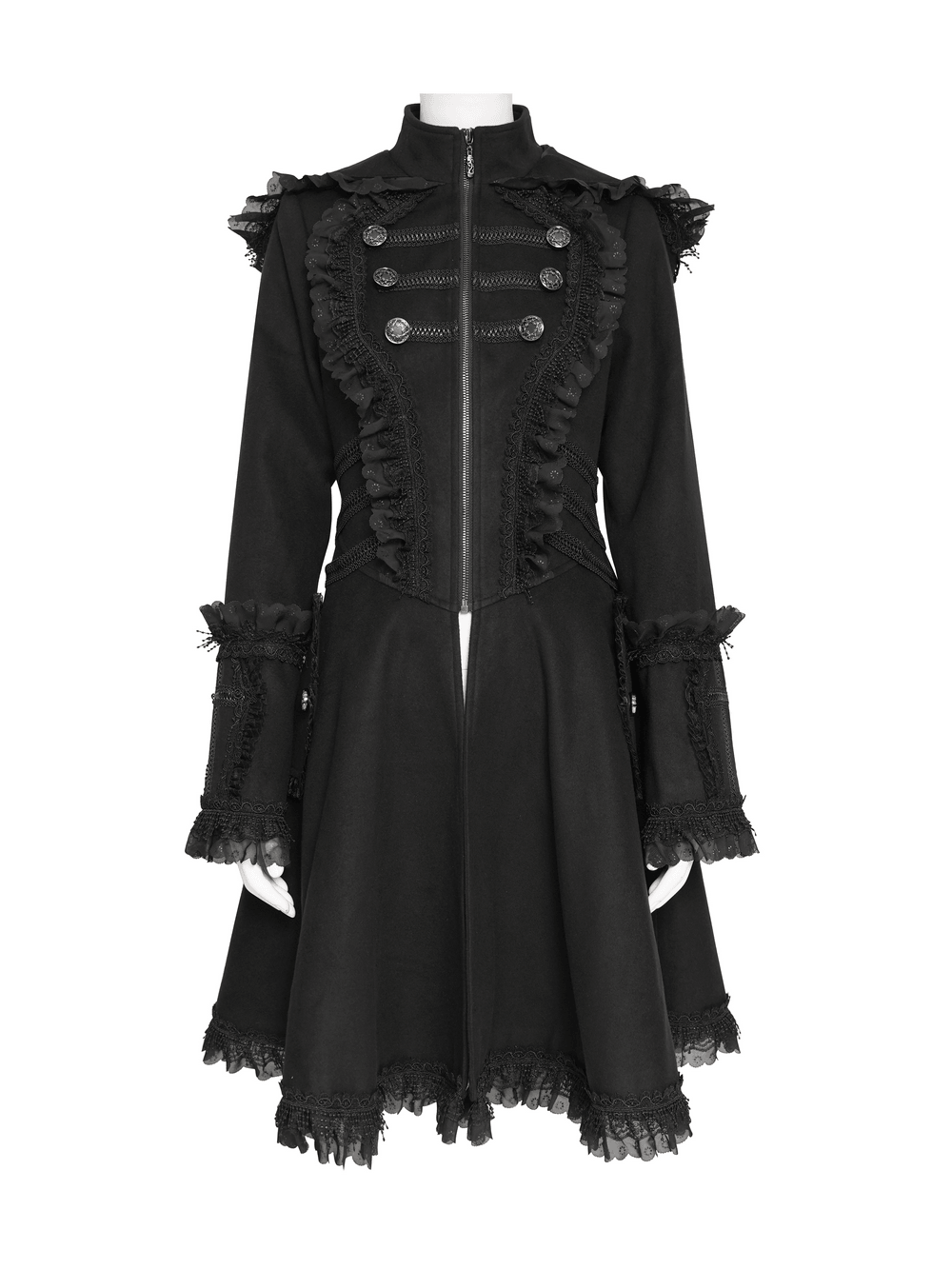 Elegant Gothic Hooded Coat with Flared Silhouette