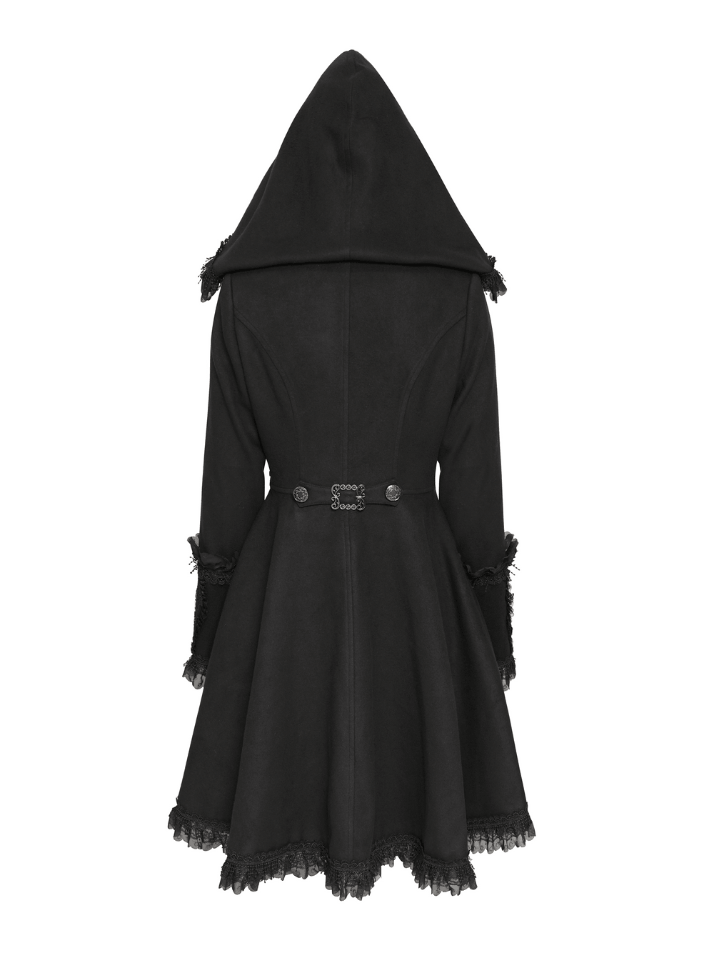 Elegant Gothic Hooded Coat with Flared Silhouette