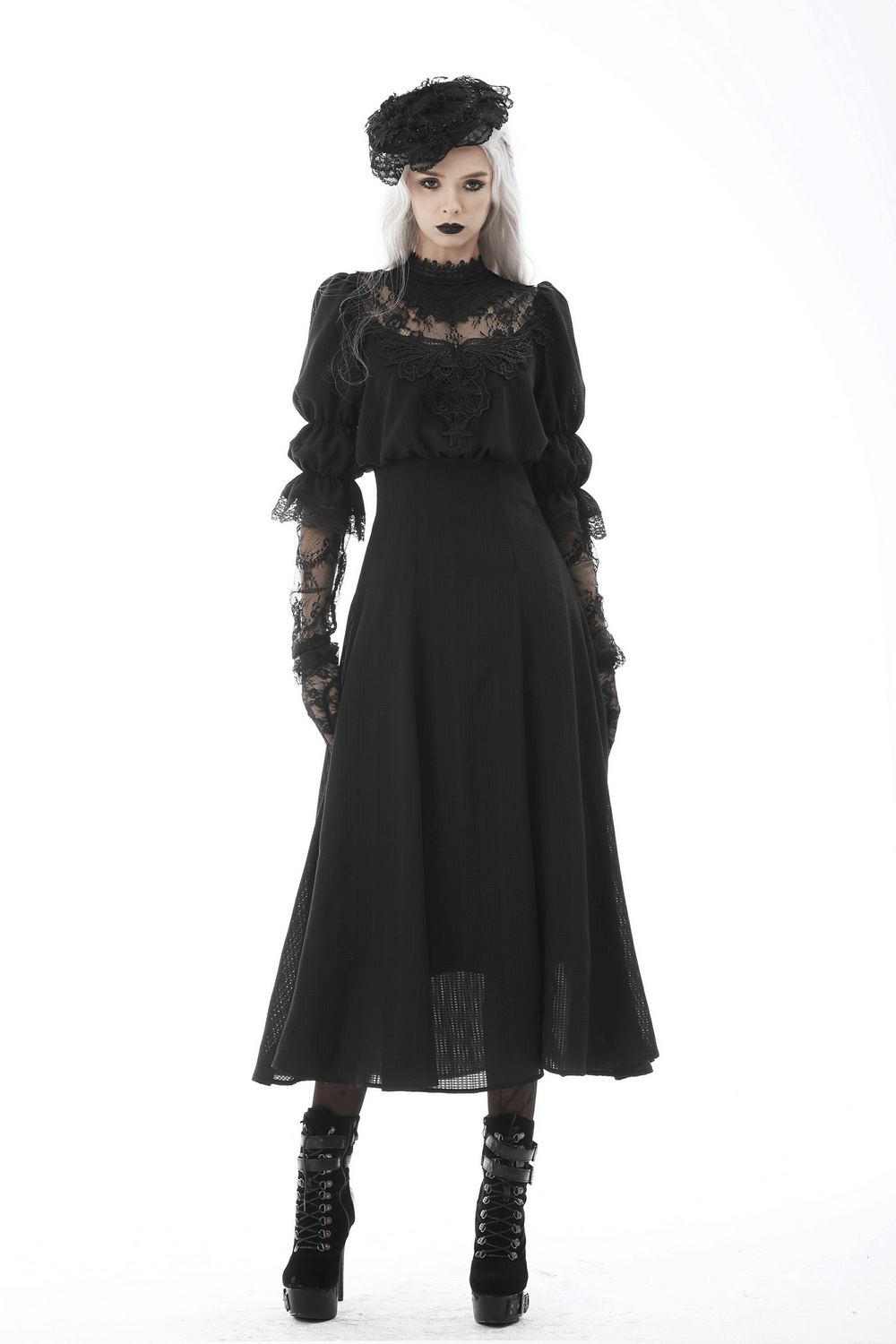 US SALE of Elegant Gothic Lace Bustier Dress with Maxi Skirt