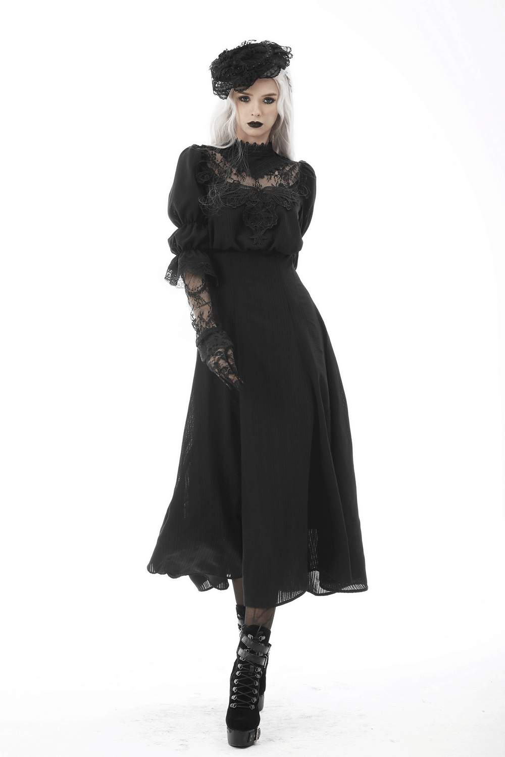 Elegant Gothic Lace Bustier Dress with Maxi Skirt