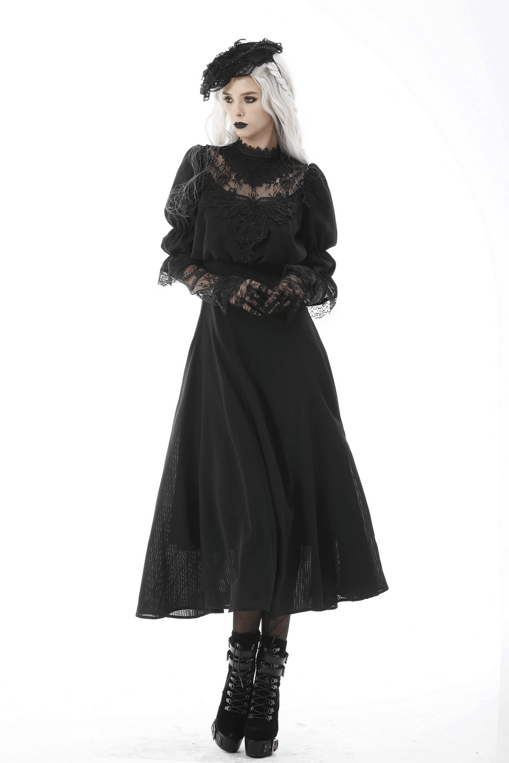 US SALE of Elegant Gothic Lace Bustier Dress with Maxi Skirt