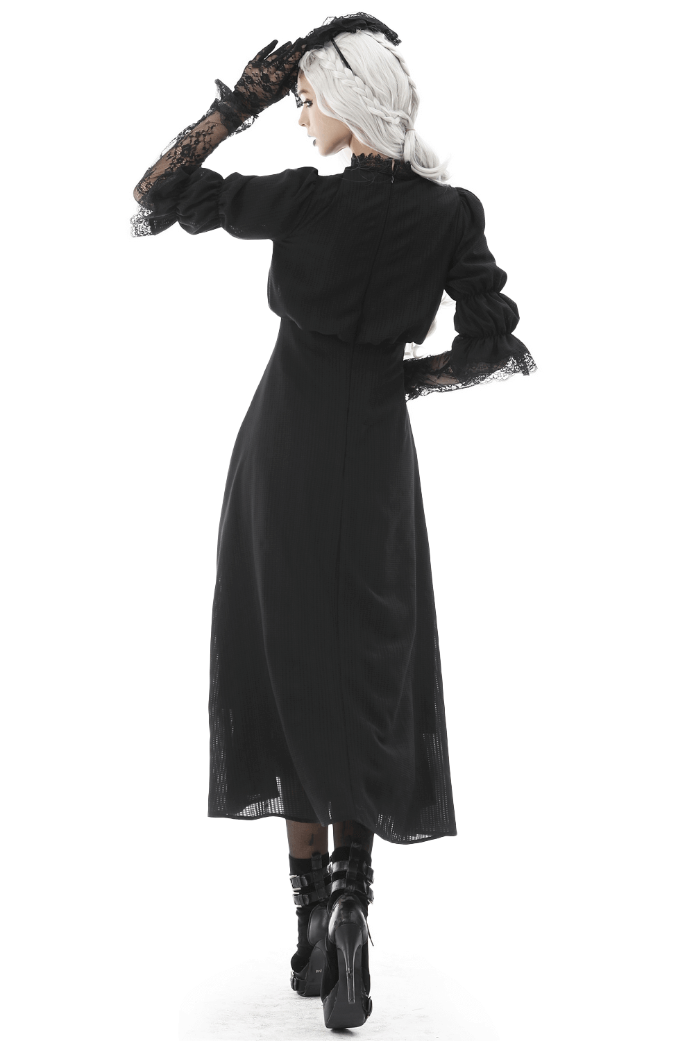 Elegant Gothic Lace Bustier Dress with Maxi Skirt