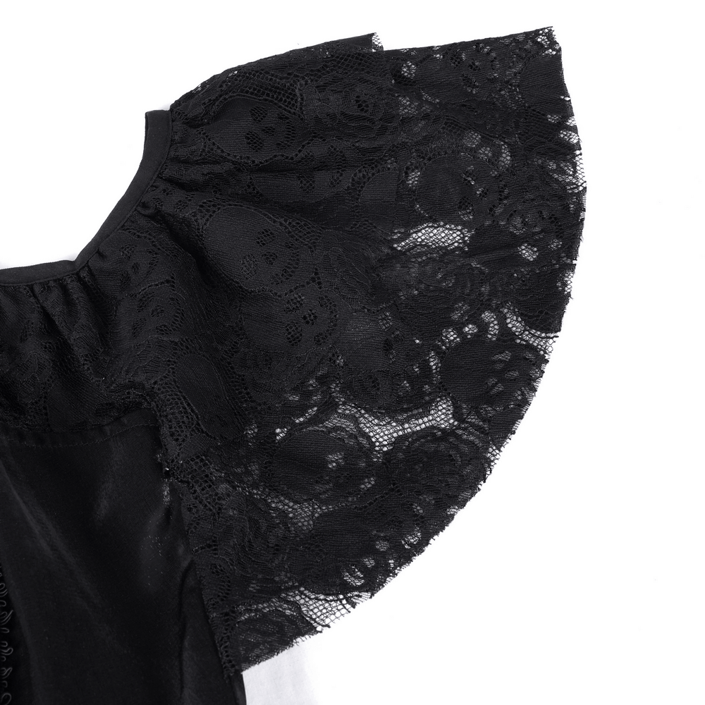 Elegant Gothic Lace Dress with Skulls and Tiered Layers