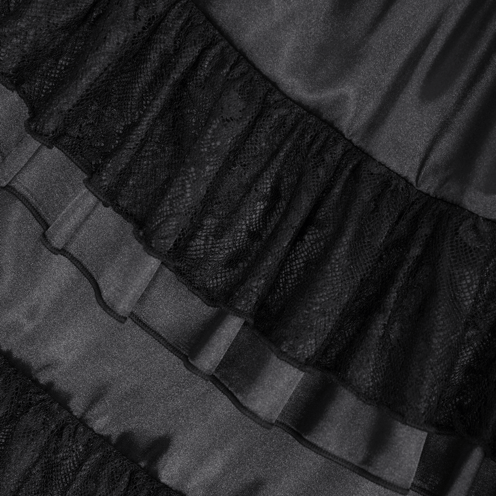 EU SALE of Elegant Gothic Lace Tiered Ruffle Maxi Dress with Straps