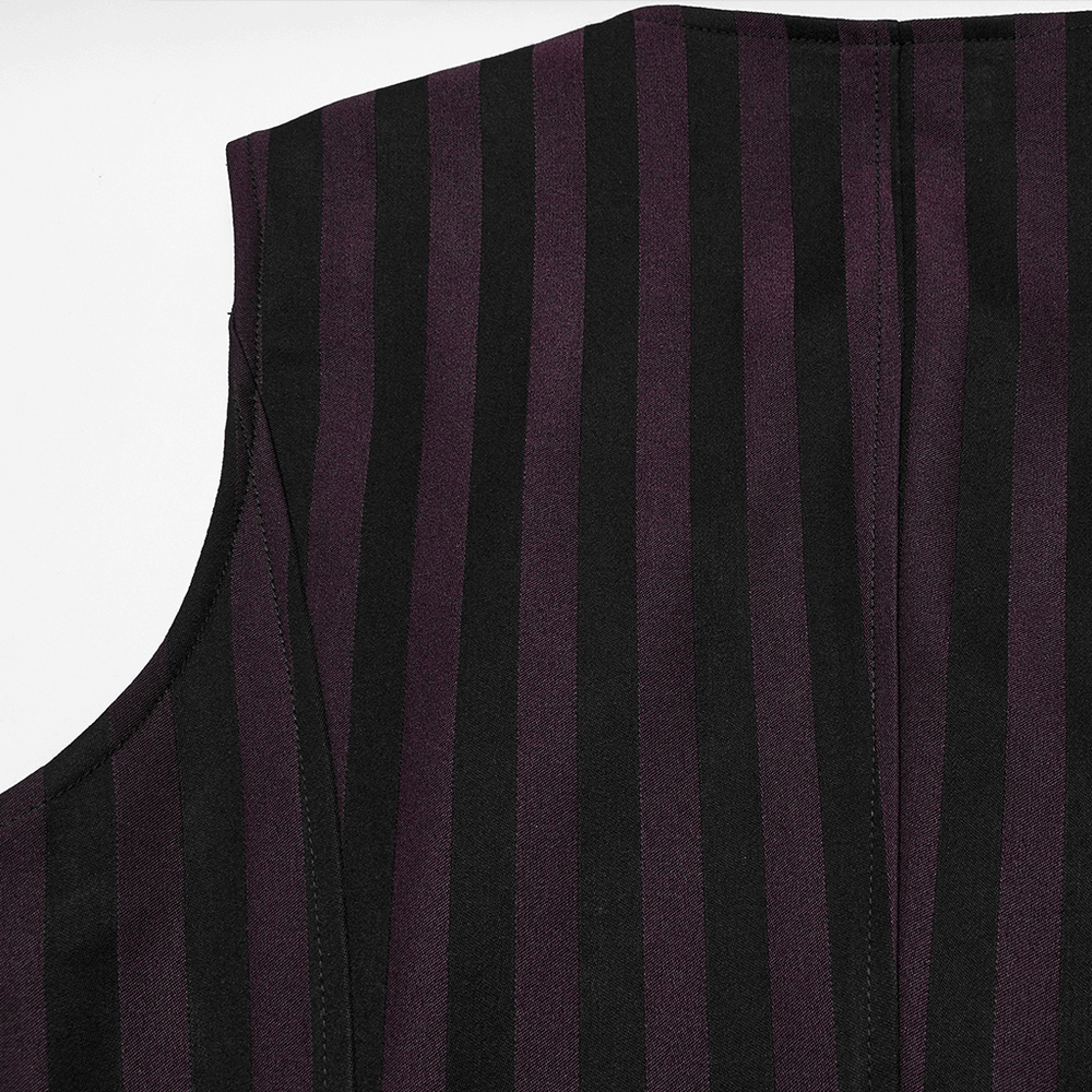 Elegant Gothic Striped Button-Up Waistcoat for Men