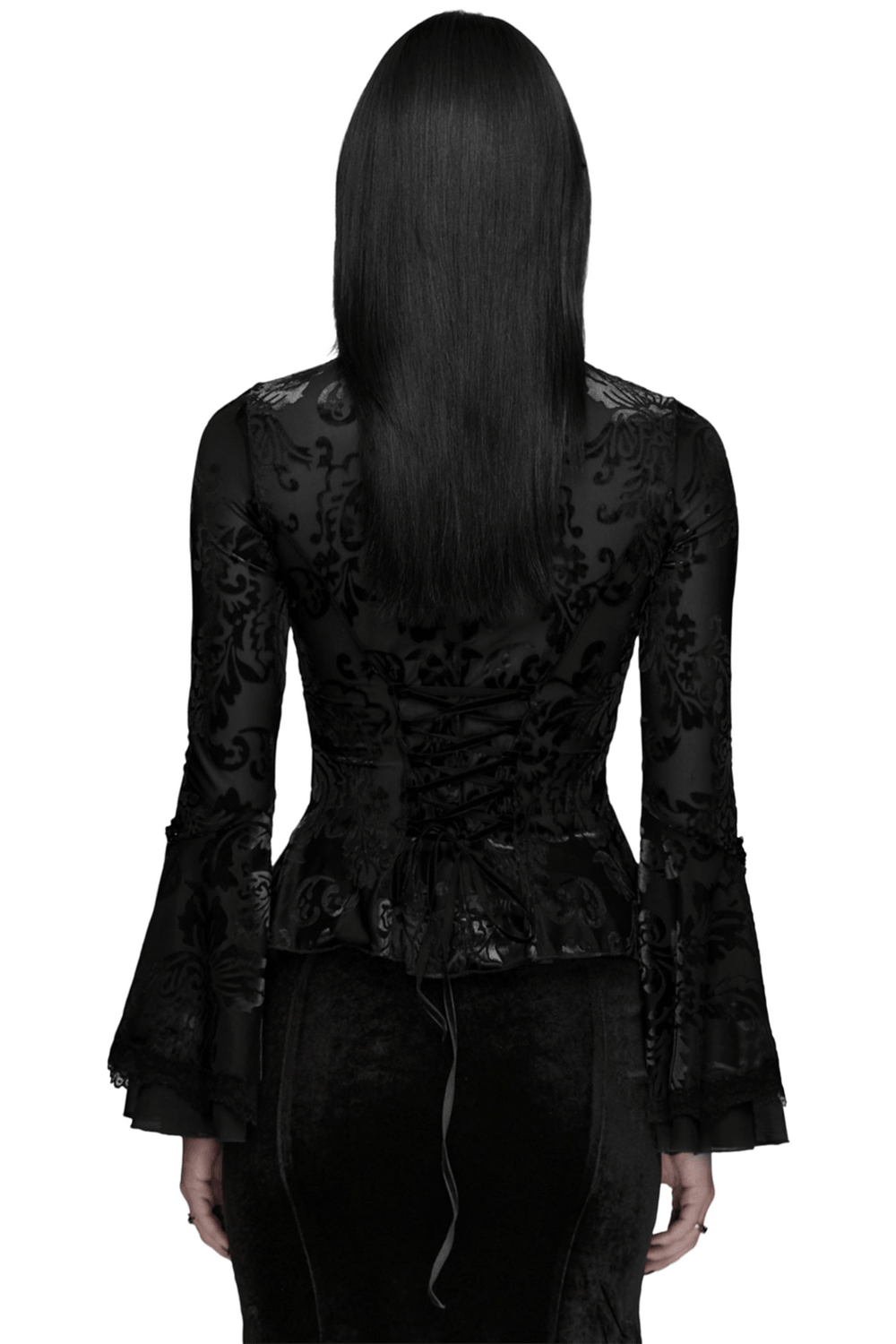 Elegant Gothic Top With Beaded Plunge and Lace Back