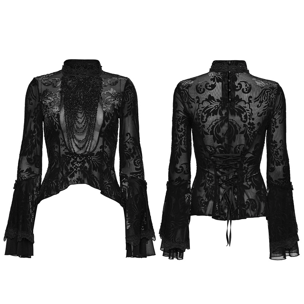 Elegant Gothic Top With Beaded Plunge and Lace Back