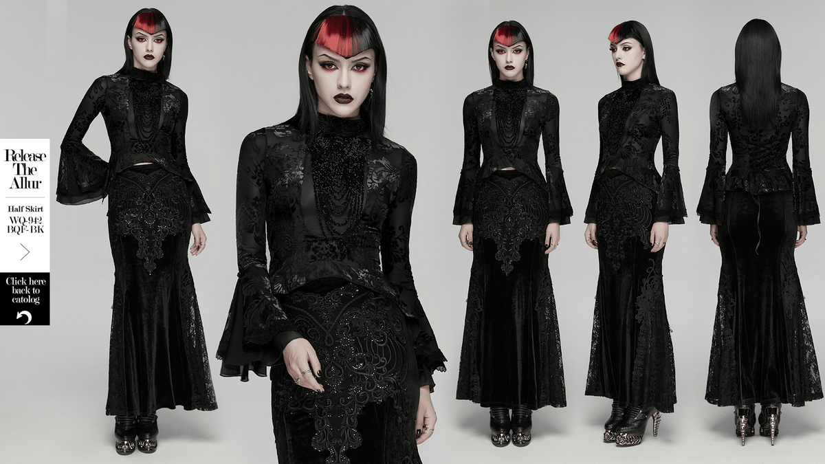 Elegant Gothic Top With Beaded Plunge and Lace Back