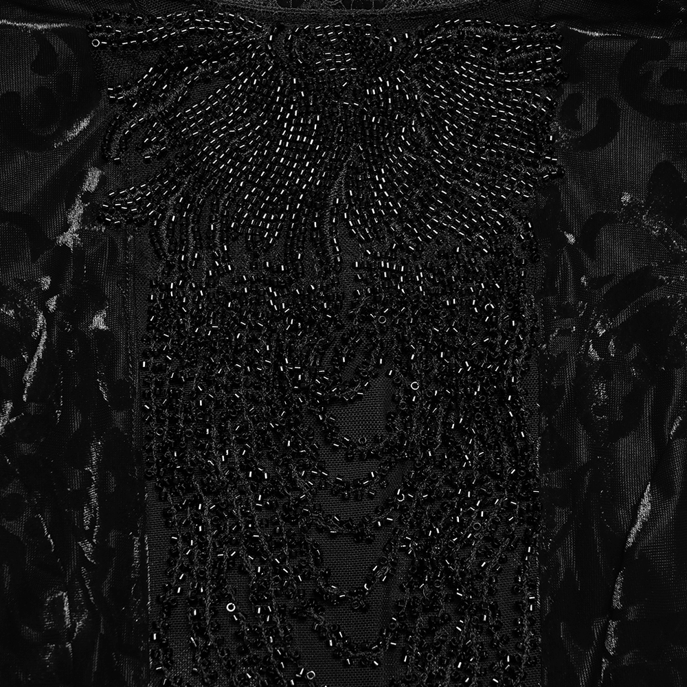 Elegant Gothic Top With Beaded Plunge and Lace Back