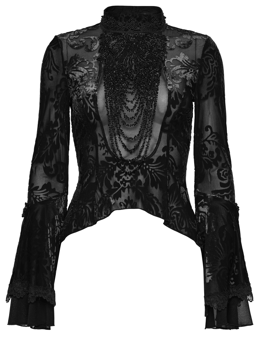 Elegant Gothic Top With Beaded Plunge and Lace Back