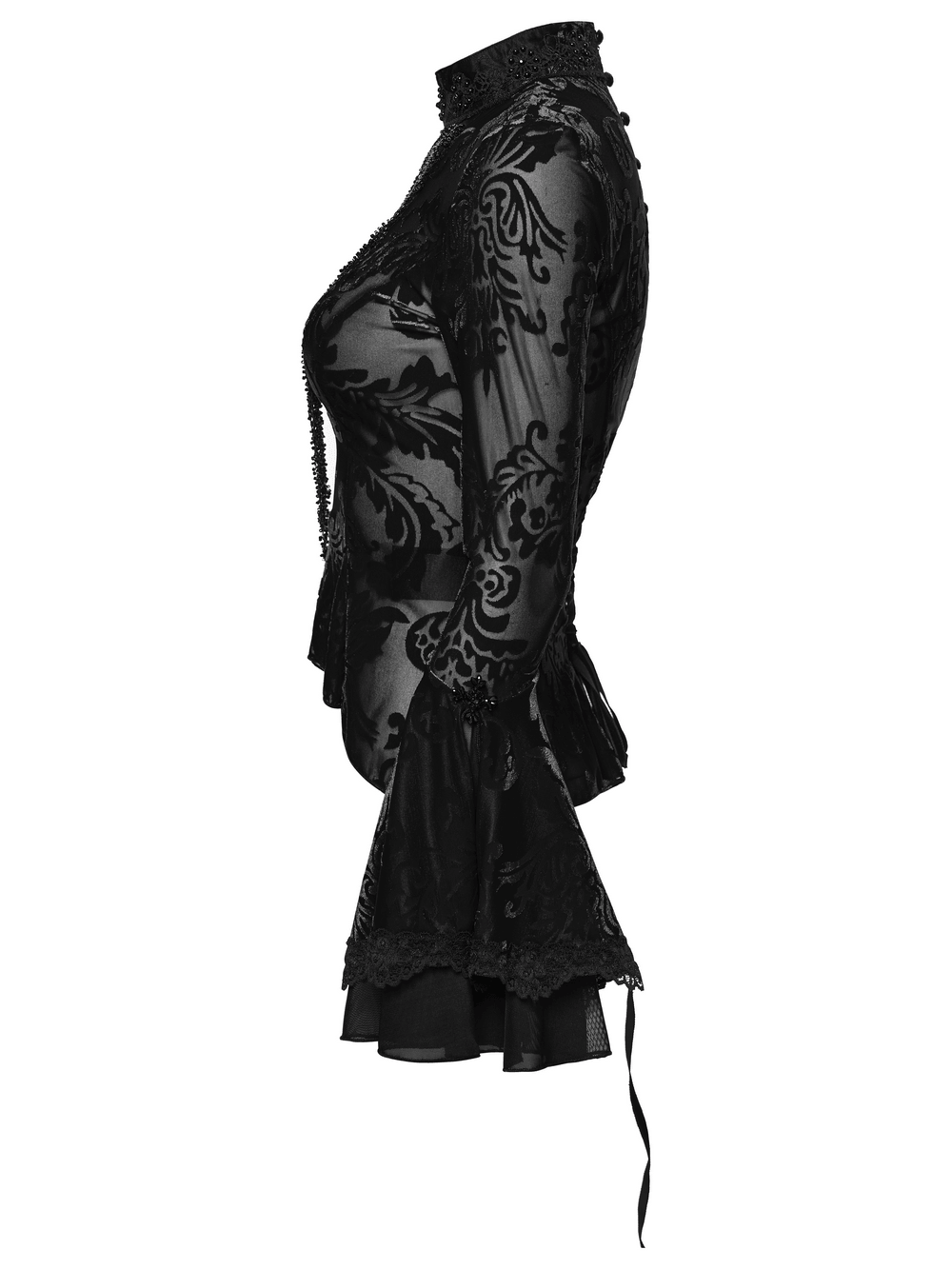 Elegant Gothic Top With Beaded Plunge and Lace Back