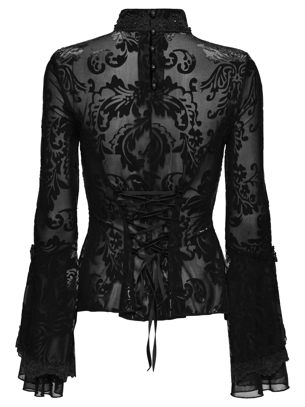 Elegant Gothic Top With Beaded Plunge and Lace Back
