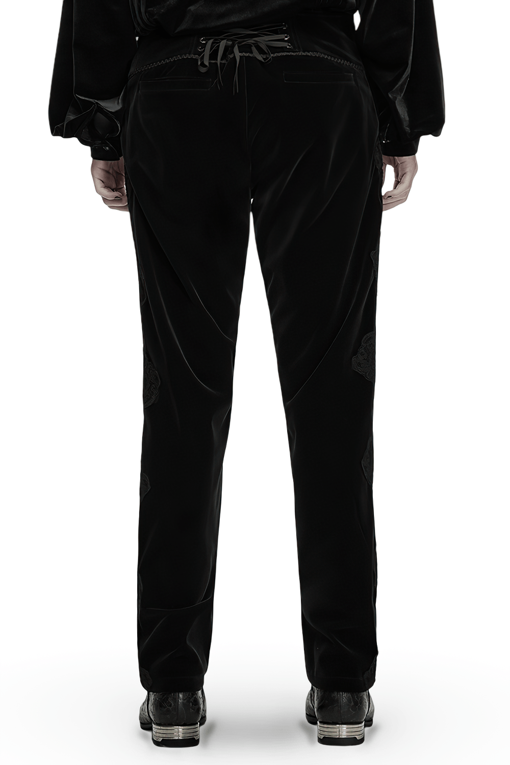 Elegant Gothic Velvet Pants with Scroll Embroidery