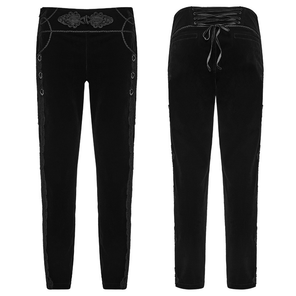 Elegant Gothic Velvet Pants with Scroll Embroidery